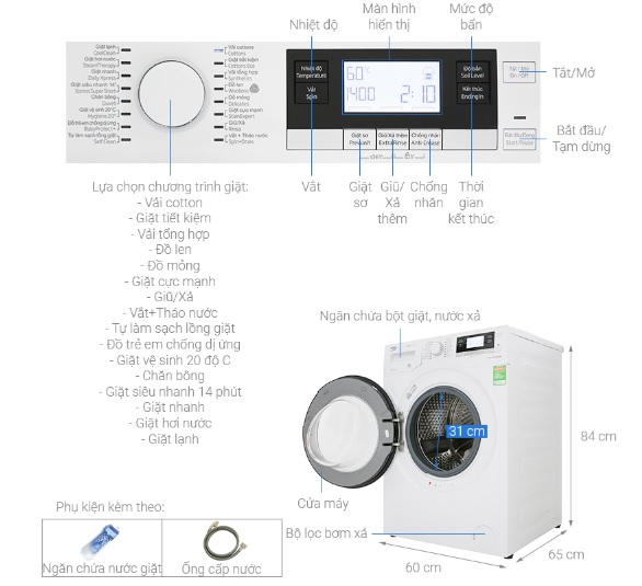Cách sử dụng máy giặt Beko tương ứng từng chương trình giặt