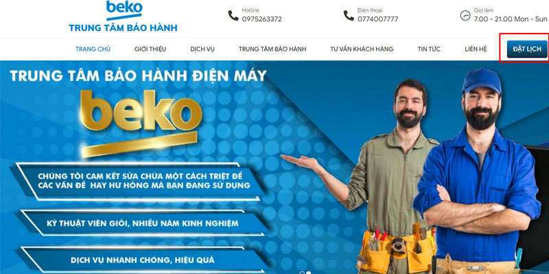 Chọn “ĐẶT LỊCH” bên góc phải màn hình